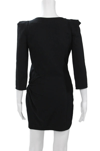 Sandro Women Black Bodycon Mini Dress Round Neck 3/4 Sleeve Zip Size 1