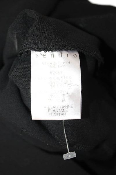 Sandro Women Black Bodycon Mini Dress Round Neck 3/4 Sleeve Zip Size 1
