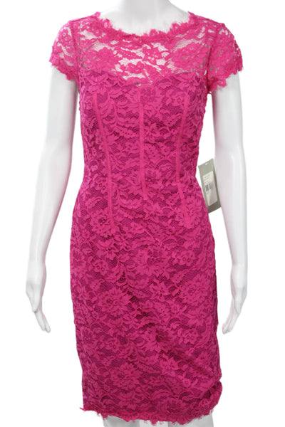ML Monique Lhuillier Women Pink Sheath Bodycon Dress Short Sleeve Size 2