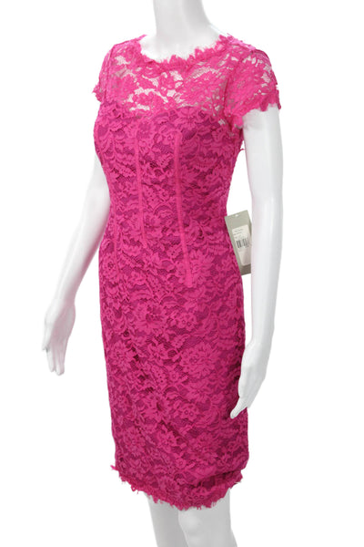 ML Monique Lhuillier Women Pink Sheath Bodycon Dress Short Sleeve Size 2
