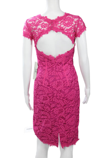 ML Monique Lhuillier Women Pink Sheath Bodycon Dress Short Sleeve Size 2