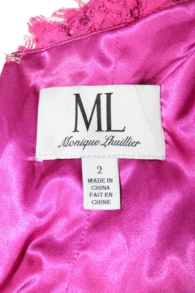 ML Monique Lhuillier Women Pink Sheath Bodycon Dress Short Sleeve Size 2