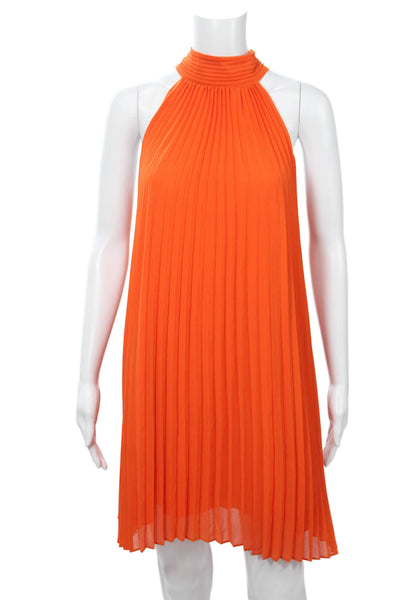 Belle Badgley Mischka Women Trapeze Dress Orange Sleeveless High Neck Size 4