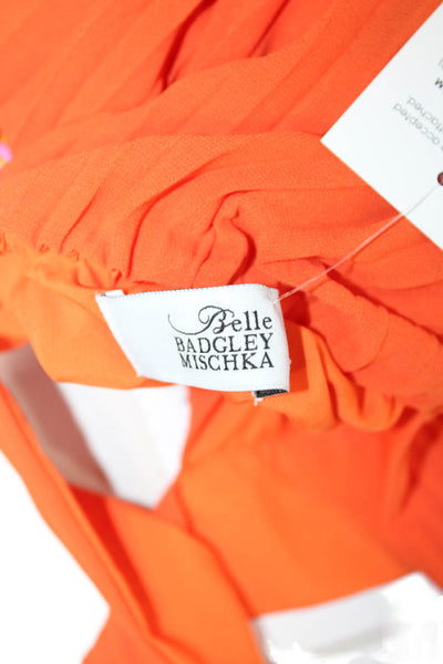 Belle Badgley Mischka Women Trapeze Dress Orange Sleeveless High Neck Size 4