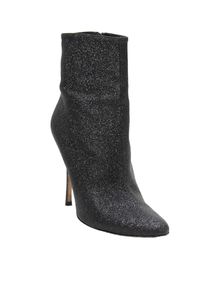 Manolo Blahnik Womens Insopolo 105 Ankle Boots Shoes Glittery Black Size 7.5