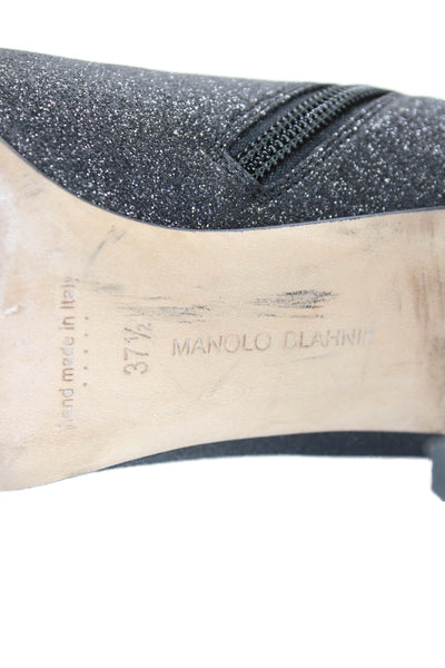 Manolo Blahnik Womens Insopolo 105 Ankle Boots Shoes Glittery Black Size 7.5