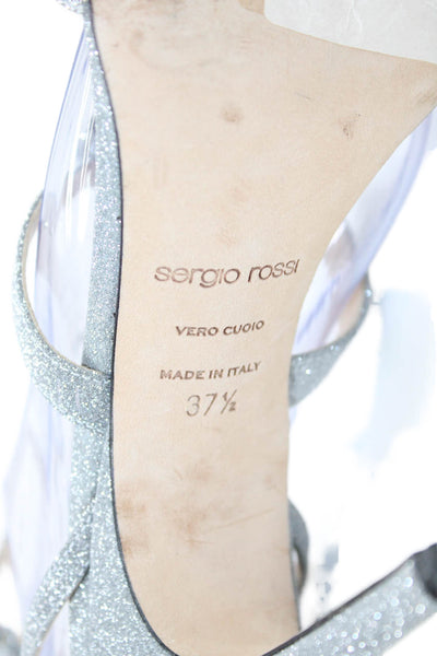 Sergio Rossi Womens Bow Detail Strappy Heels Shoes Glittery Silver Size 7.5