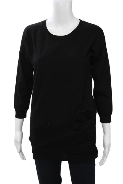 Theory Unisex Black Wool Blend Pullover Sweater 3/4 Sleeve Round Neck Size S