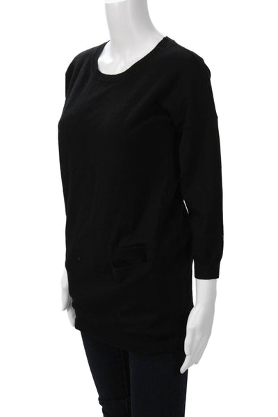 Theory Unisex Black Wool Blend Pullover Sweater 3/4 Sleeve Round Neck Size S