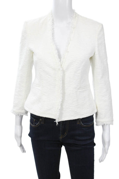 Theory Women White V-Neck Designer Blazer 3/4 Sleeve Cotton Elastane Size 4