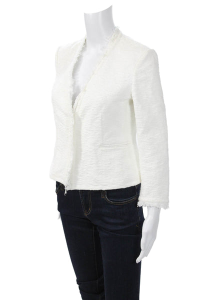 Theory Women White V-Neck Designer Blazer 3/4 Sleeve Cotton Elastane Size 4