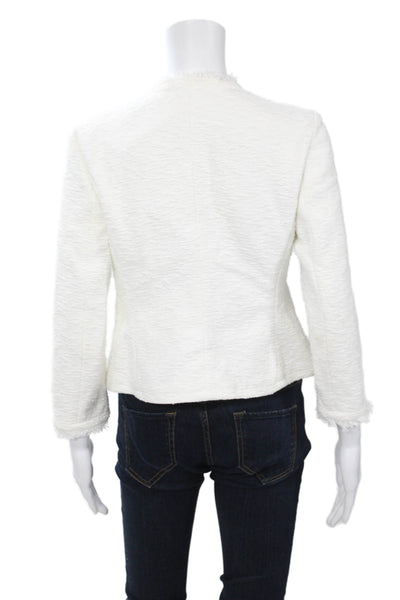 Theory Women White V-Neck Designer Blazer 3/4 Sleeve Cotton Elastane Size 4