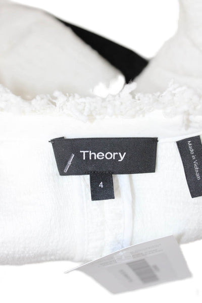 Theory Women White V-Neck Designer Blazer 3/4 Sleeve Cotton Elastane Size 4