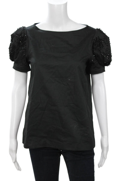 CO Womens Black Cotton Round Neck Short Sleeve Blouse Size S