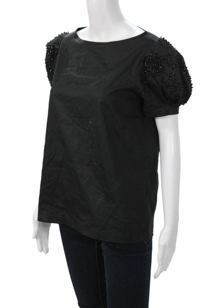 CO Womens Black Cotton Round Neck Short Sleeve Blouse Size S