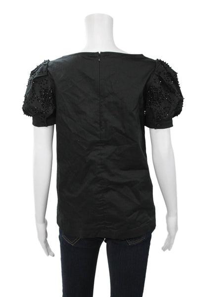 CO Womens Black Cotton Round Neck Short Sleeve Blouse Size S