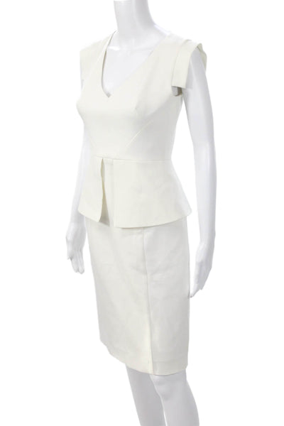 Black Halo Women Sheath V-Neck Short Sleeve White Viscose Dress Size 2