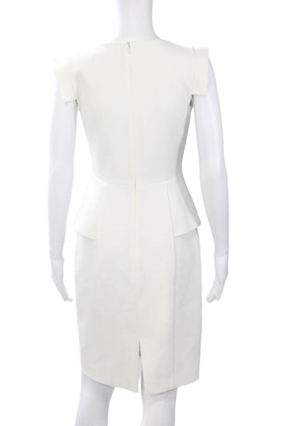 Black Halo Women Sheath V-Neck Short Sleeve White Viscose Dress Size 2