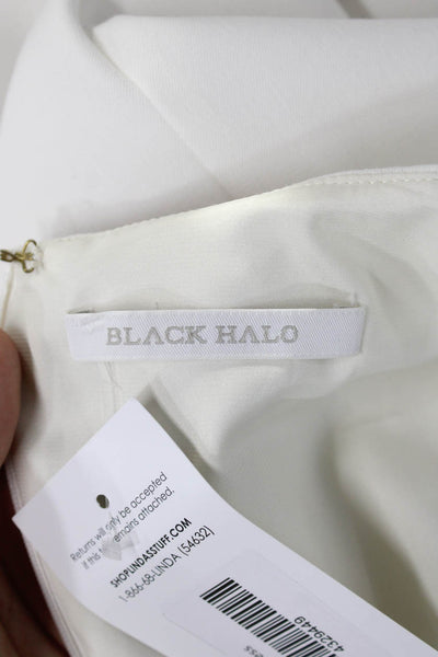 Black Halo Women Sheath V-Neck Short Sleeve White Viscose Dress Size 2