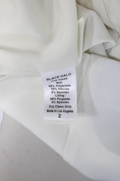 Black Halo Women Sheath V-Neck Short Sleeve White Viscose Dress Size 2