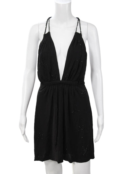 Animale Women Mini Slip Dress Black Viscose Sleeveless Knee Length Size 38