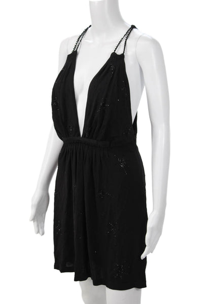 Animale Women Mini Slip Dress Black Viscose Sleeveless Knee Length Size 38