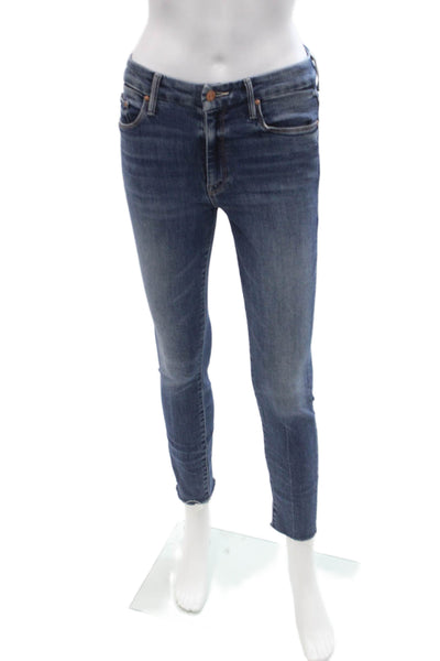 Mother Women Dark Blue Ankle Cropped Skinny Jeans Mid Rise Size 26