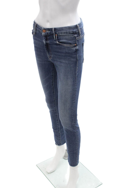 Mother Women Dark Blue Ankle Cropped Skinny Jeans Mid Rise Size 26