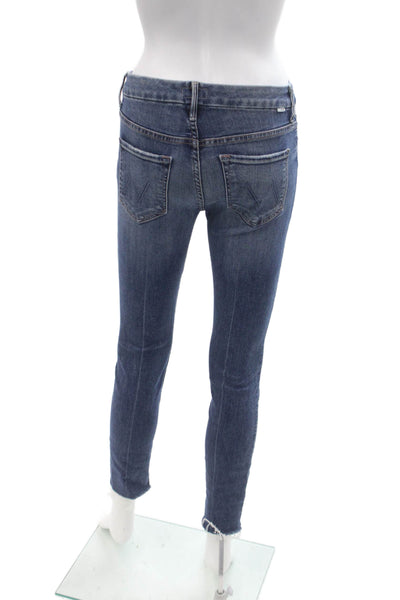 Mother Women Dark Blue Ankle Cropped Skinny Jeans Mid Rise Size 26