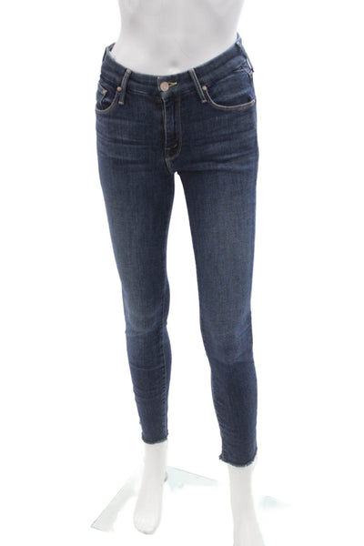 Mother Womens Ankle Skinny Jeans Dark Blue Mid Rise Button Size 25