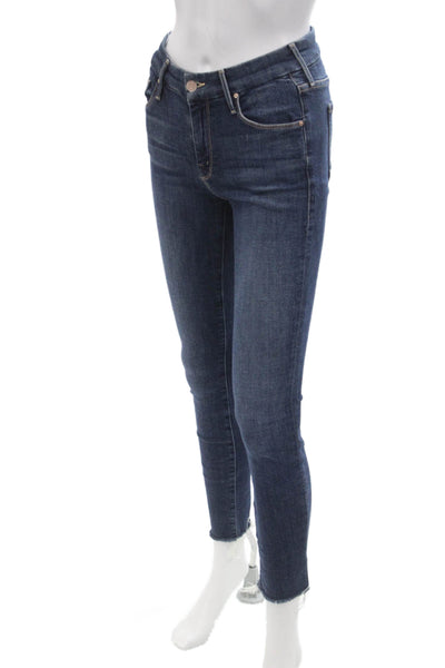 Mother Womens Ankle Skinny Jeans Dark Blue Mid Rise Button Size 25