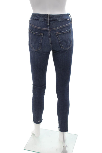 Mother Womens Ankle Skinny Jeans Dark Blue Mid Rise Button Size 25