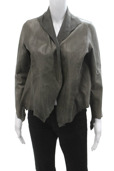 The Row Womens Collared Dark Gray Leather Long Sleeve Jacket Size 10