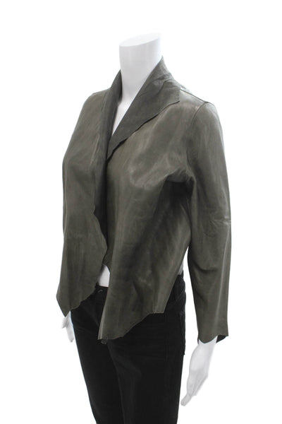 The Row Womens Collared Dark Gray Leather Long Sleeve Jacket Size 10
