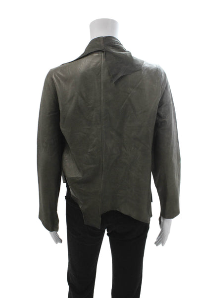 The Row Womens Collared Dark Gray Leather Long Sleeve Jacket Size 10