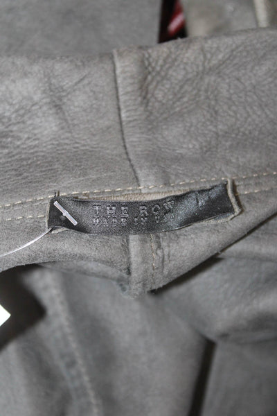 The Row Womens Collared Dark Gray Leather Long Sleeve Jacket Size 10