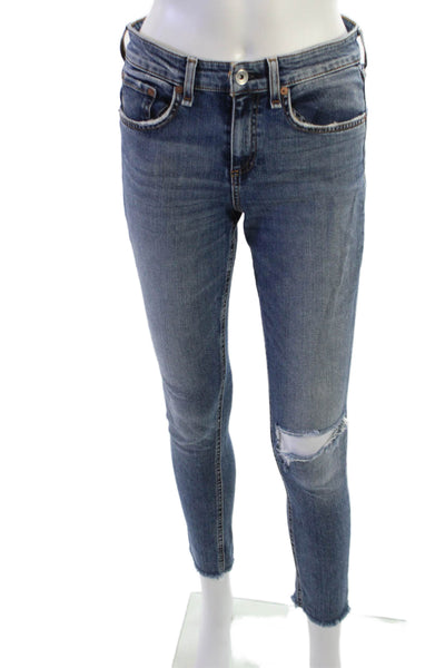 Rag & Bone Womens Ankle Skinny Jeans Blue Button Mid Rise Size 26