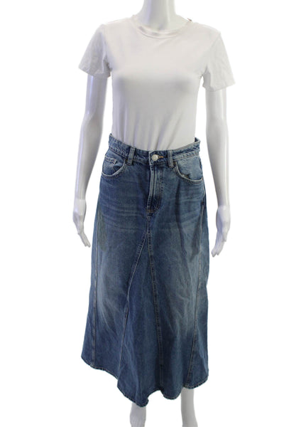 Zara Womens A-Line Maxi Skirt Blue Cotton Blend Size S