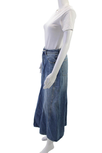 Zara Womens A-Line Maxi Skirt Blue Cotton Blend Size S