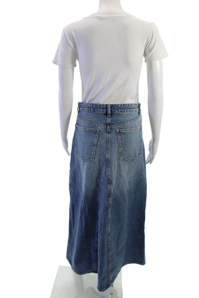 Zara Womens A-Line Maxi Skirt Blue Cotton Blend Size S