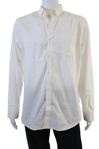 Banana Republic Men Button-Down Collared Long Sleeve White Cotton Shirt Size L