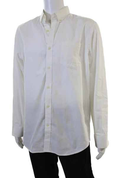 Banana Republic Men Button-Down Collared Long Sleeve White Cotton Shirt Size L