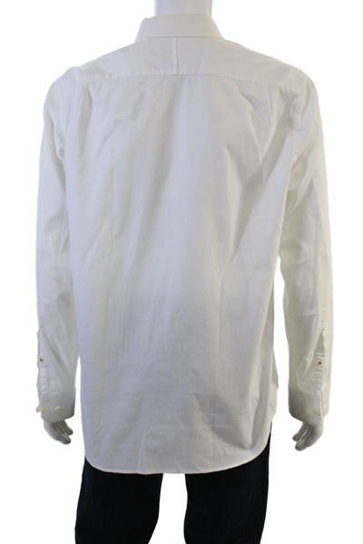 Banana Republic Men Button-Down Collared Long Sleeve White Cotton Shirt Size L