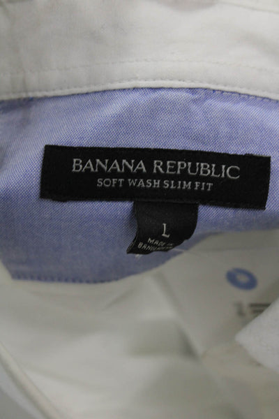 Banana Republic Men Button-Down Collared Long Sleeve White Cotton Shirt Size L