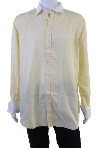 Ermenegildo Zegna Mens Point Collar Dress Shirt Yellow Long Sleeve Size L