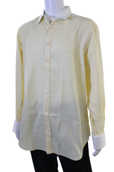 Ermenegildo Zegna Mens Point Collar Dress Shirt Yellow Long Sleeve Size L