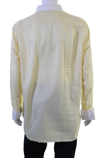 Ermenegildo Zegna Mens Point Collar Dress Shirt Yellow Long Sleeve Size L