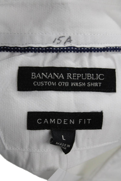 Banana Republic Mens Button-Down Collared Long Sleeve White Cotton Shirt Size L