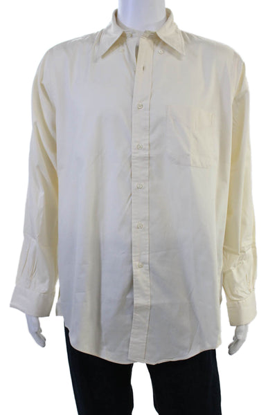 Brooks Brothers Mens Button-Down Dress Shirt Beige Cotton Long Sleeve Size M