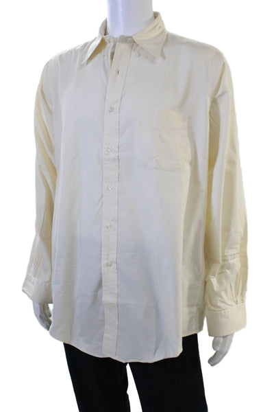 Brooks Brothers Mens Button-Down Dress Shirt Beige Cotton Long Sleeve Size M